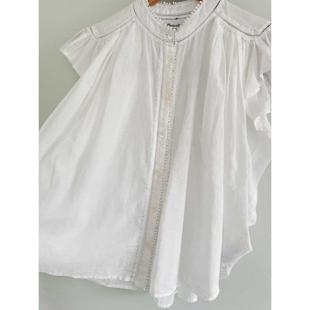 Madewell | NWT Shirred Lace-Trim Top in White | Sz XS - Picture 5 of 13